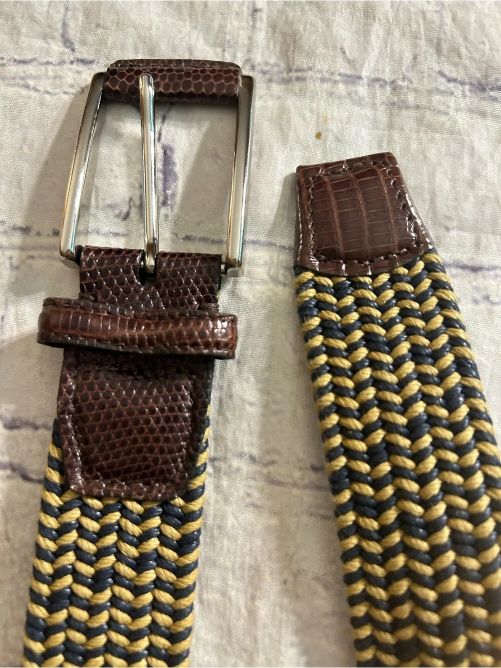 MEDICI FULL GRAIN LEATHER ON COWHIDE VTG & NAVY/TAN STRETCH CROC MEN BELTS